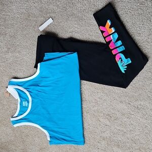 NWT- Victoria's Secret PINK Blue Tank Top and Black Leggings Set